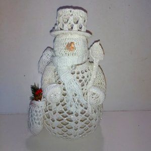Crocheted Snowman with Scarf and Broom